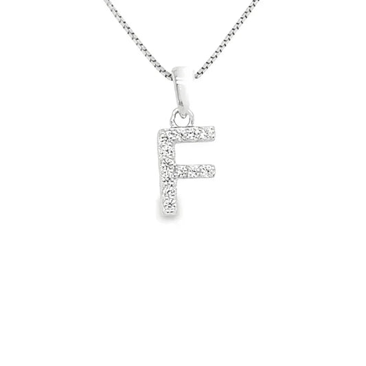 Sterling Silver Cubic Zirconia Initial Letter F Pendant