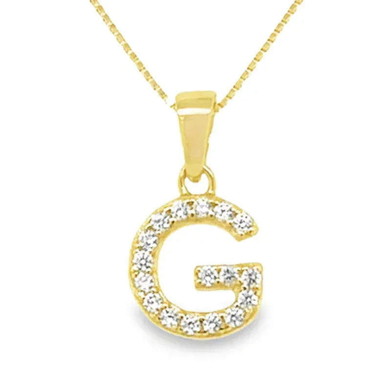 Yellow Gold Plated Sterling Silver CZ Letter G Pendant