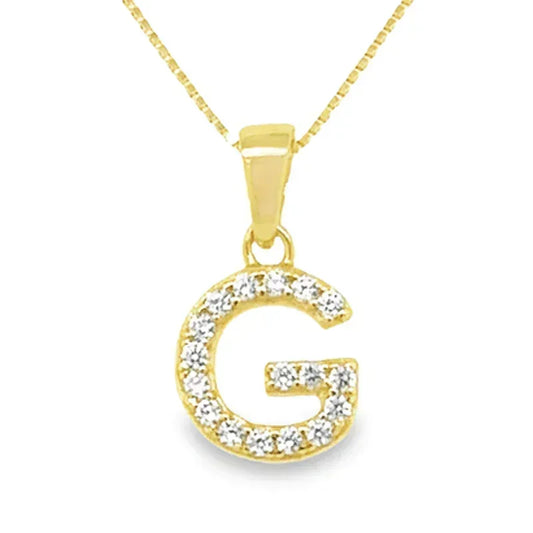 Yellow Gold Plated Sterling Silver CZ Letter G Pendant