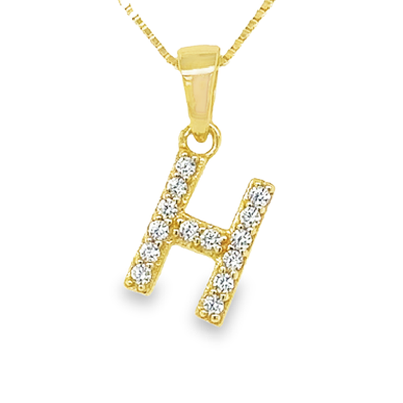 Yellow Gold Plated Sterling Silver CZ Letter H Pendant