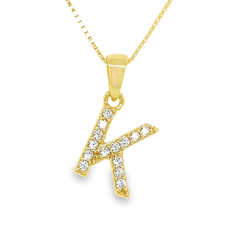 Yellow Gold Plated Sterling Silver CZ Letter K Pendant