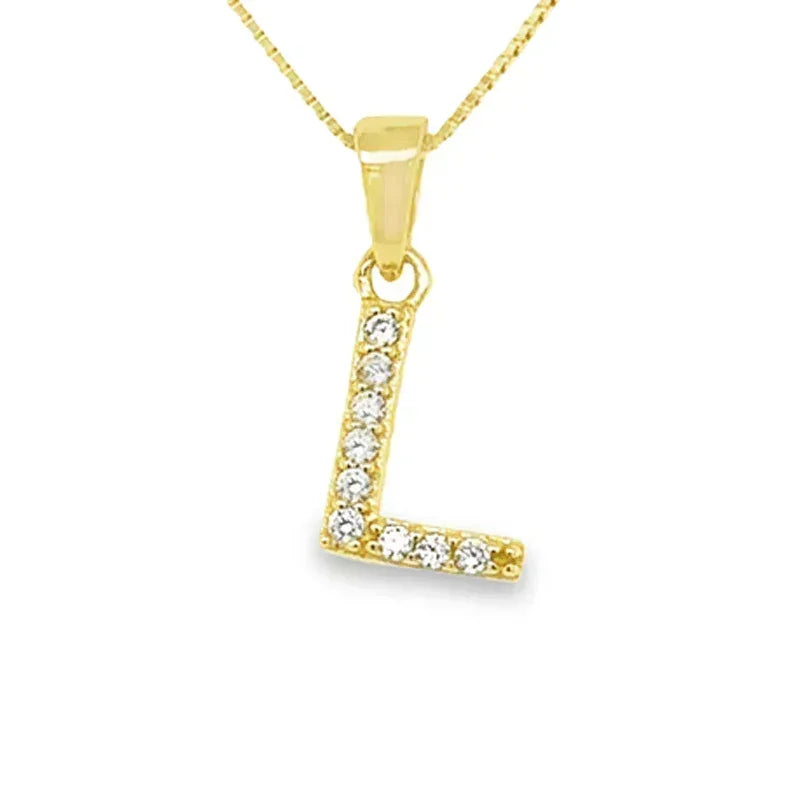 Yellow Gold Plated Sterling Silver CZ Letter L Pendant