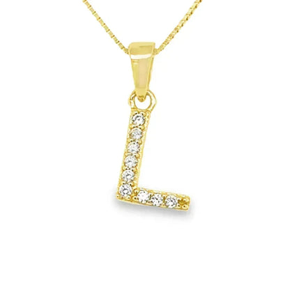 Yellow Gold Plated Sterling Silver CZ Letter L Pendant