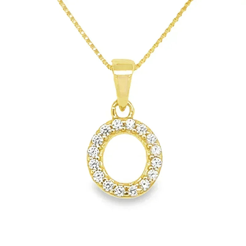 Yellow Gold Plated Sterling Silver CZ Letter O Pendant