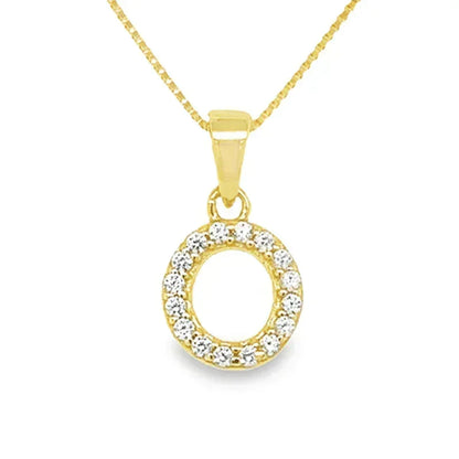 Yellow Gold Plated Sterling Silver CZ Letter O Pendant