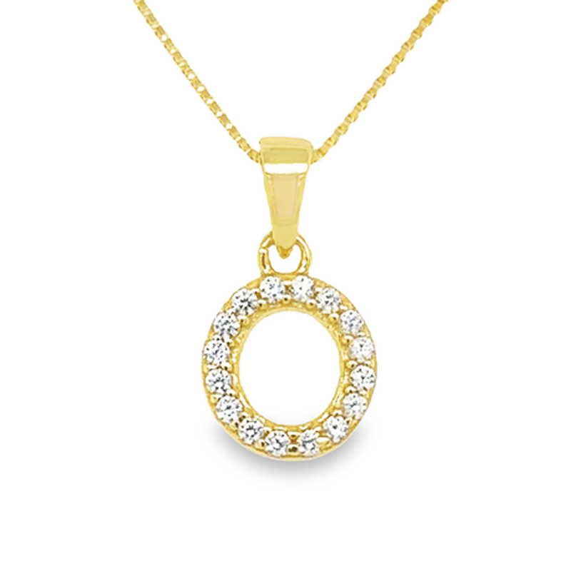 Yellow Gold Plated Sterling Silver CZ Letter O Pendant