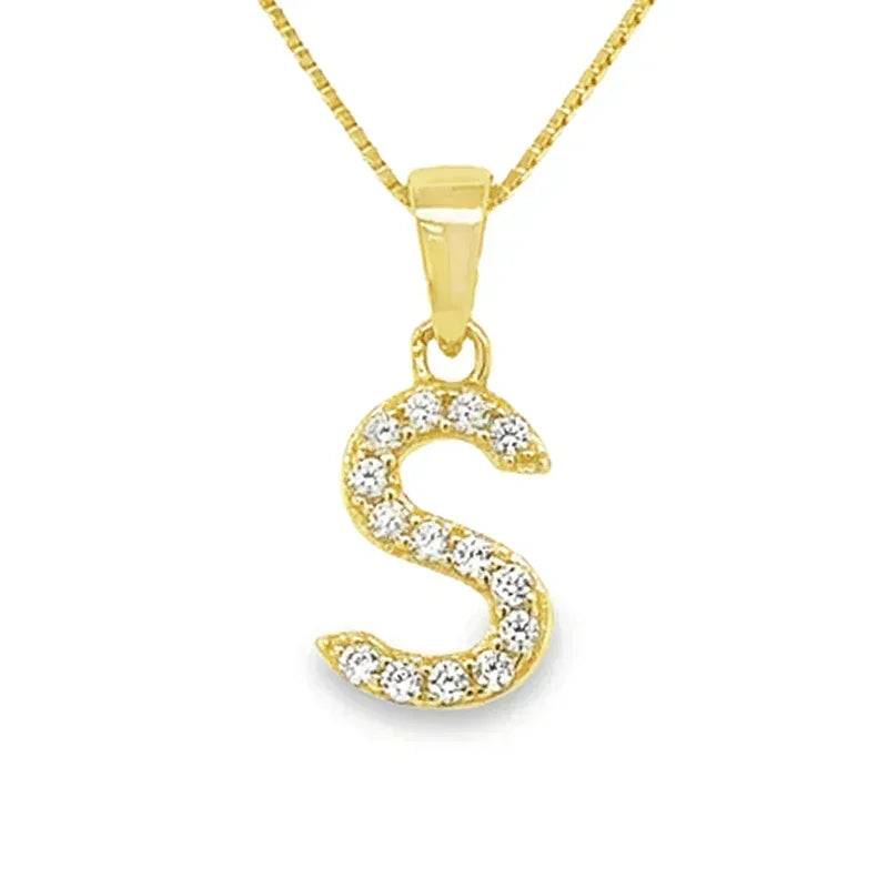 Yellow Gold Plated Sterling Silver CZ Letter S Pendant