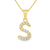Yellow Gold Plated Sterling Silver CZ Letter S Pendant