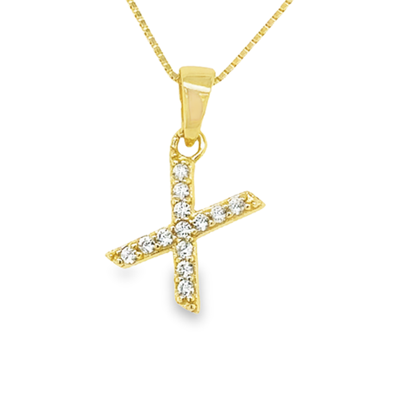 Yellow Gold Plated Sterling Silver CZ Letter X Pendant