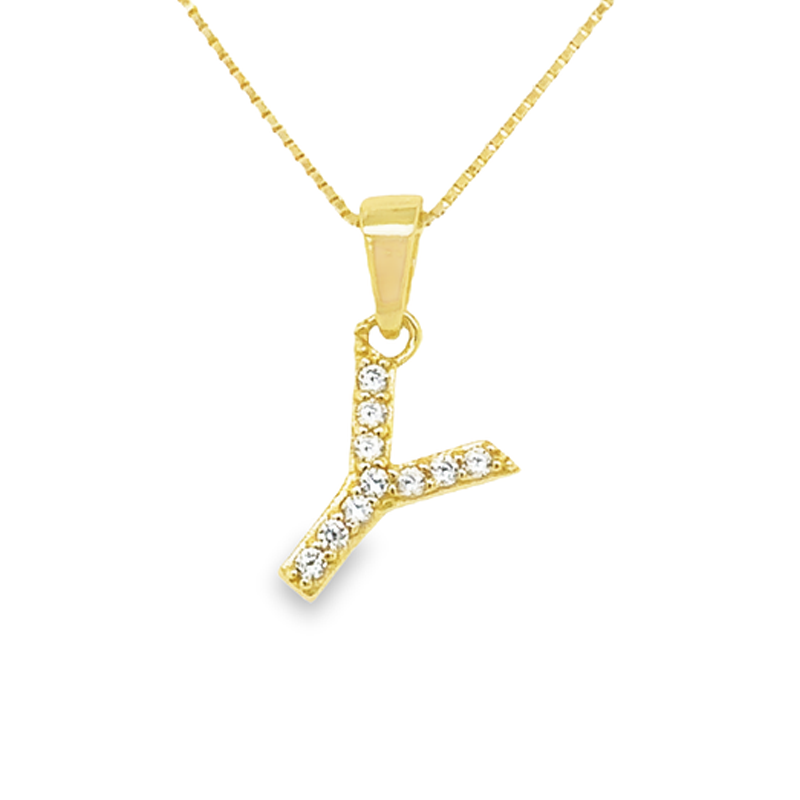 Yellow Gold Plated Sterling Silver CZ Letter Y Pendant