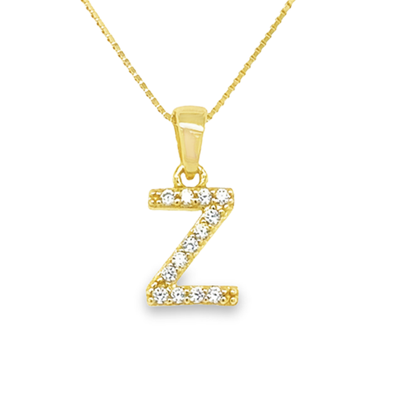 Yellow Gold Plated Sterling Silver CZ Letter Z Pendant