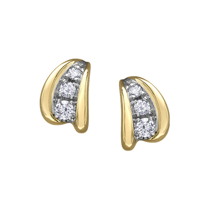 0.10TDW PPF Diamond Curved Earrings in 10K Yellow Gold