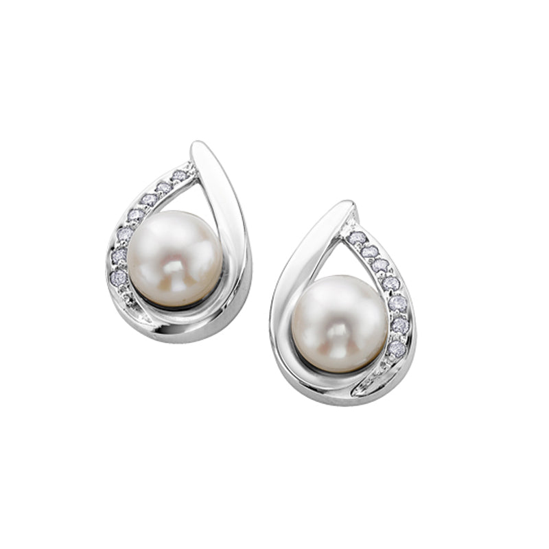 0.06TD Diamond and Freshwater Pearl Earrings in 10K White Gold