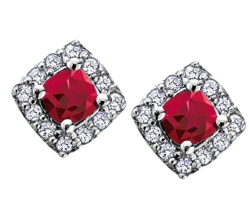 10k White Gold Garnet and Diamond Halo Earrings