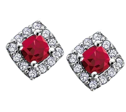 10k White Gold Garnet and Diamond Halo Earrings