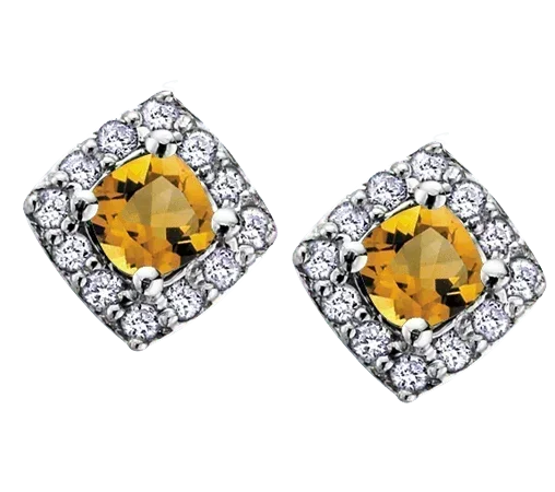 10k White Gold Citrine and Diamond Halo Earrings
