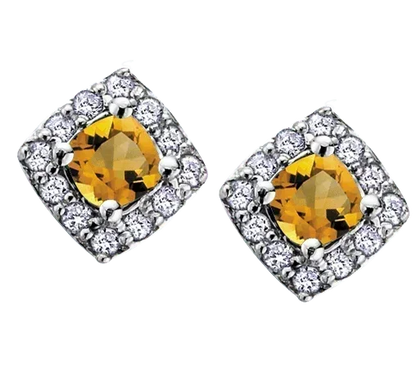 10k White Gold Citrine and Diamond Halo Earrings