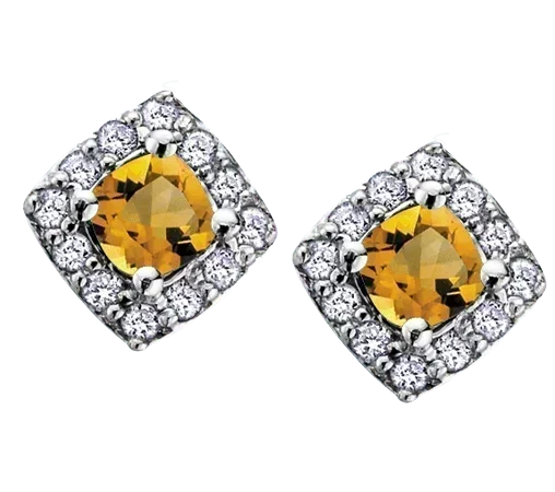 10k White Gold Citrine and Diamond Halo Earrings