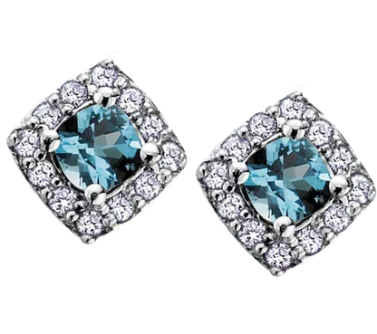 10k White Gold Blue Topaz and Diamond Halo Earrings