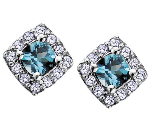 10k White Gold Blue Topaz and Diamond Halo Earrings