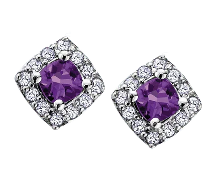 10k White Gold Amethyst and Diamond Halo Earrings