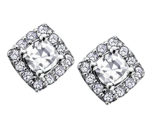 10k White Gold White Zircon and Diamond Halo Earrings