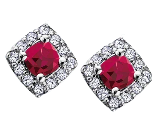 10k White Gold Ruby and Diamond Halo Earrings
