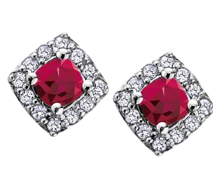 10k White Gold Ruby and Diamond Halo Earrings