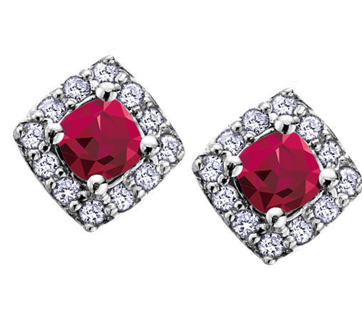 10k White Gold Ruby and Diamond Halo Earrings