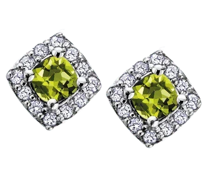 10k White Gold Peridot and Diamond Halo Earrings