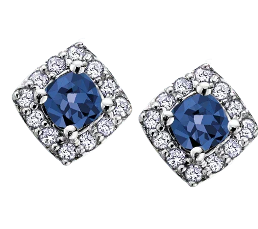 10k White Gold Blue Sapphire and Diamond Halo Earrings
