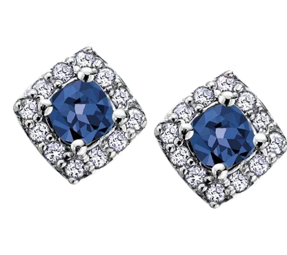10k White Gold Blue Sapphire and Diamond Halo Earrings