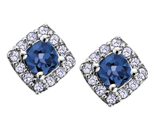 10k White Gold Blue Sapphire and Diamond Halo Earrings