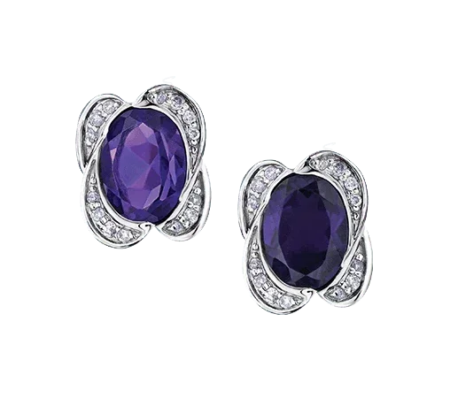 10k White Gold Amethyst and Diamond Earrings