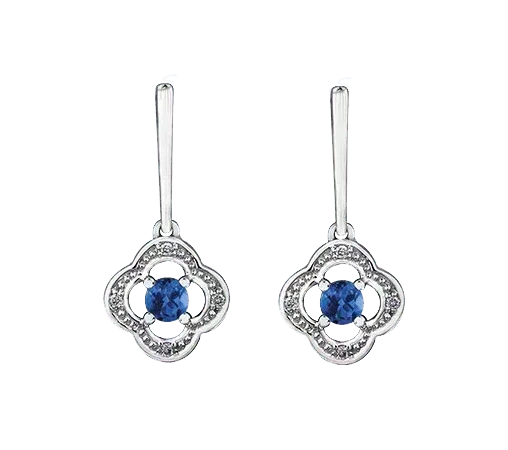 10k White Gold Blue Sapphire and Diamond Long Drop Earring