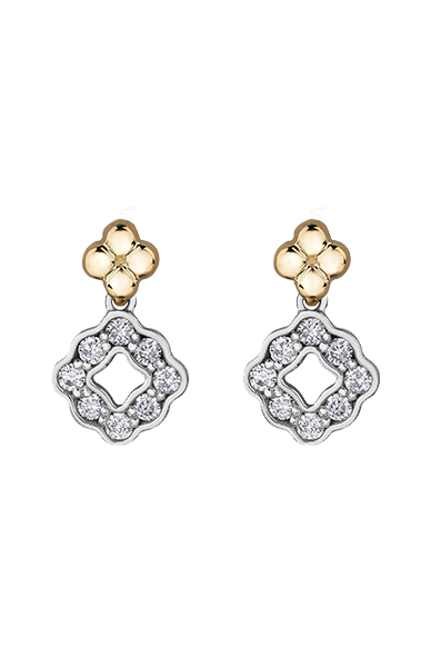 10K White and Yellow Gold 0.25TDW Diamond Floral Earrings