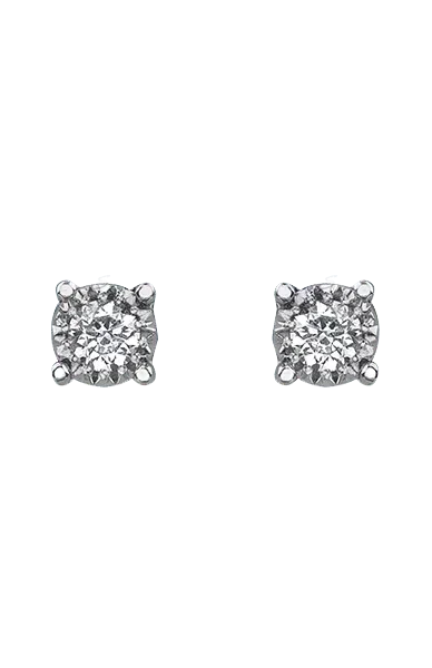 10K White Gold 0.15TDW Diamond Illusion Set Stud Earrings