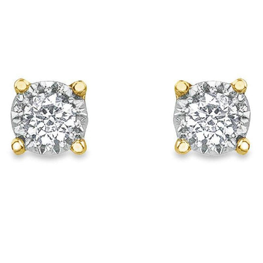 10K Yellow Gold and 0.10 TDW Diamond Illusion Set Stud Earrings
