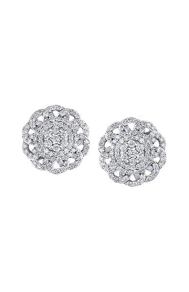 10K White Gold 1.00TDW Diamond Floral Stud Earrings