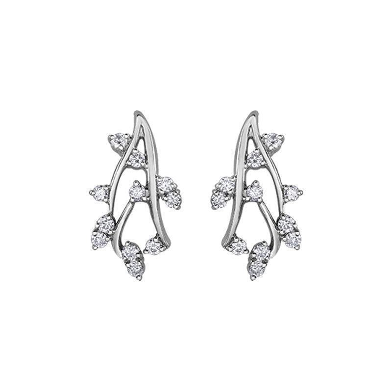 14K White Gold 0.50 Carat Diamond Leaf Cluster Earrings