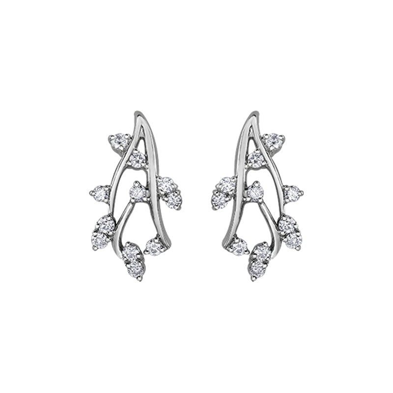 14K White Gold 0.50 Carat Diamond Leaf Cluster Earrings