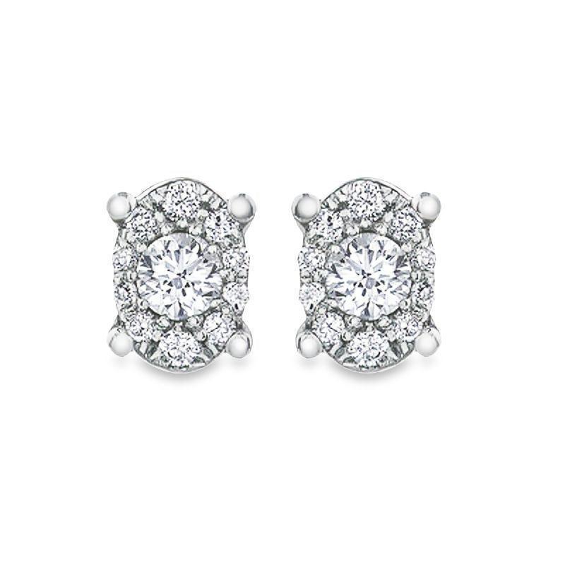 10K White Gold 0.22TDW Diamond Earrings 2X0.13 Center Diamond