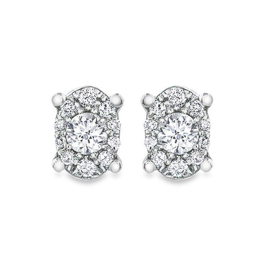 10K White Gold 0.22TDW Diamond Earrings 2X0.13 Center Diamond