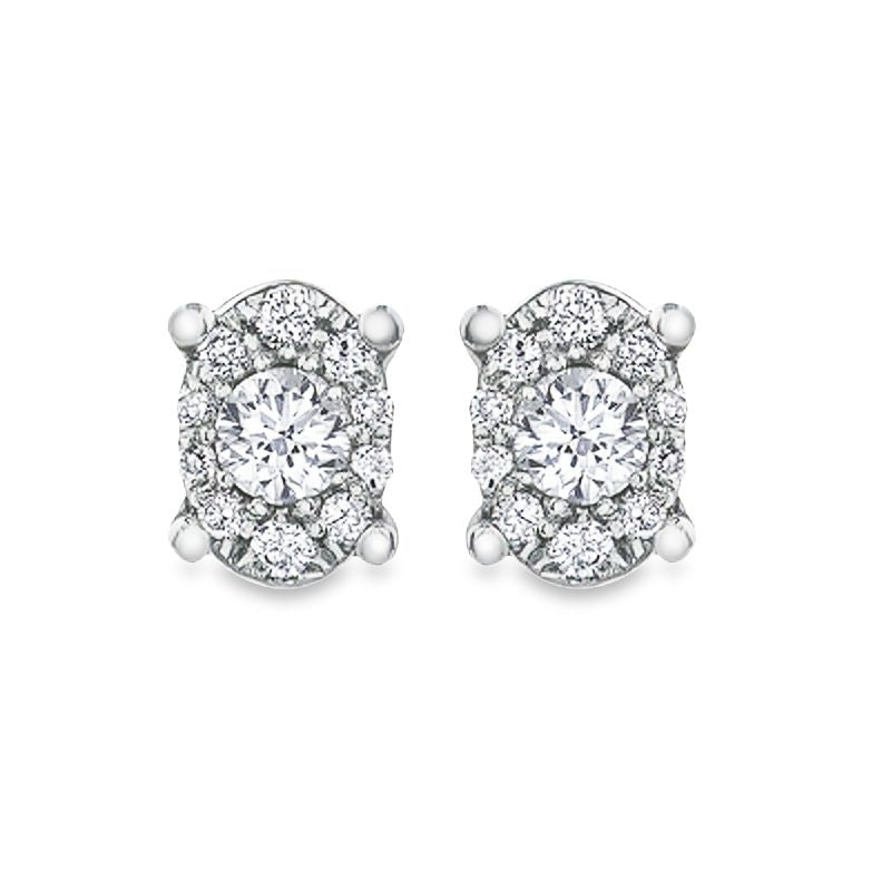 10K White Gold 0.22TDW Diamond Earrings 2X0.13 Center Diamond