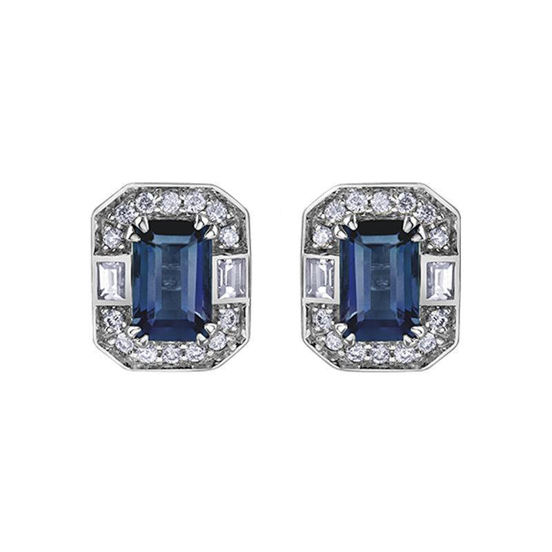 10K White Gold Sapphire and Diamond Stud Earrings