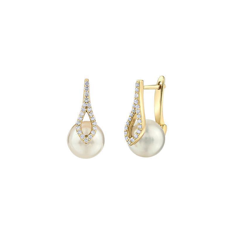 10K Yellow Gold 8MM Pearl Gemstione 0.18TDW Diamond Earrings