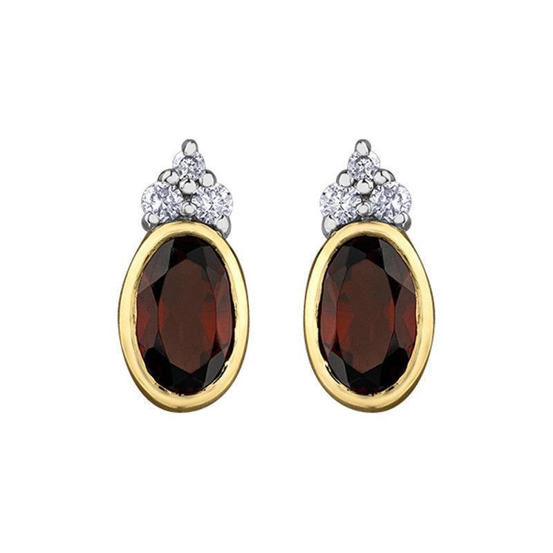 10K Yellow Gold Garnet and Diamond Flower Earrings