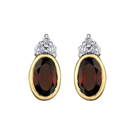 10K Yellow Gold Garnet and Diamond Flower Earrings