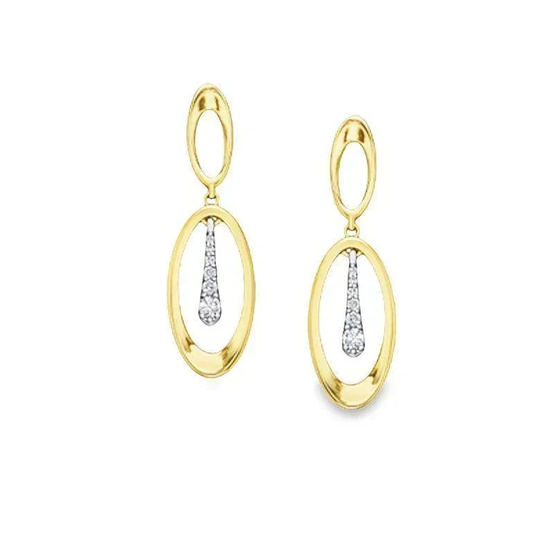 0.15TDW Diamond Long Dangle Earrings in 10K Yellow and White Gold