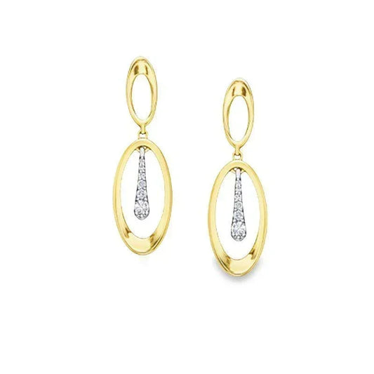 0.15TDW Diamond Long Dangle Earrings in 10K Yellow and White Gold